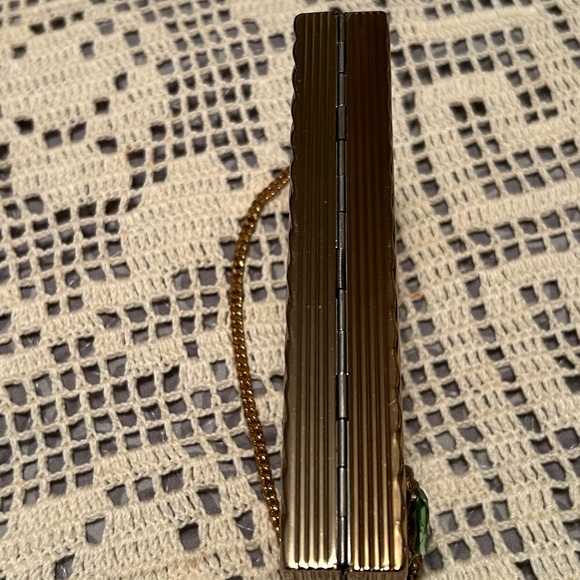Evans Gold Tone Compact Makeup Cigarette Case Clutch Purse w/Uranium glass